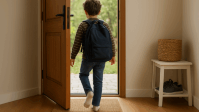 Akşam olur, kapı açılır. Çocuğumuz çantasını bir kenara bırakır, ayakkabılarını