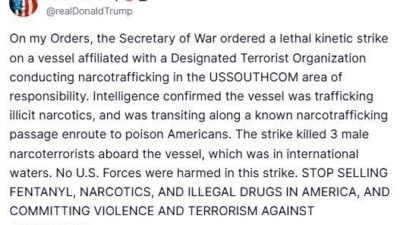 ABD Başkanı Donald Trump, ABD ordusunun uyuşturucu taşıyan bir tekneye