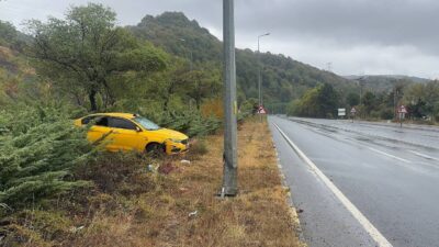 Zonguldak’ın Alaplı Plajlar mevkiinde direksiyon hakimiyetini kaybeden ticari taksi sürücüsü,
