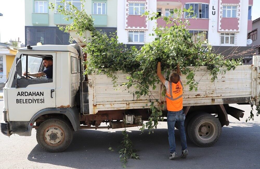Ardahan Belediyesi Temizlik İşleri Müdürlüğü ekipleri, yeşil alanların bakım ve