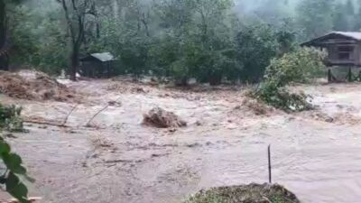 Artvin’in Borçka ilçesinde etkili olan sağanak yağışlar sel ve heyelanlara