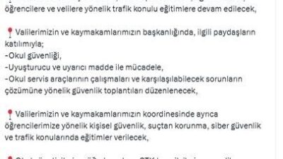 İçişleri Bakanı Ali Yerlikaya, 2025-2026 eğitim öğretim yılında öğrencilerin eğitimlerini