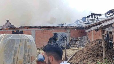 Bilecik’in Pazaryeri ilçesinde samanlık olarak kullanılan bir ahırda yangın çıktı.