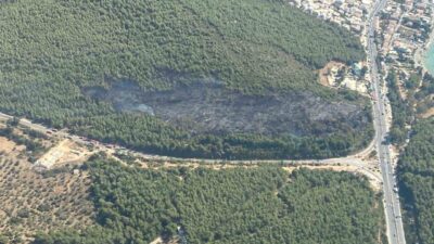 Muğla’nın Bodrum ilçesinde çıkan orman yangını ekiplerin havadan ve karadan