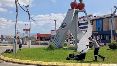 Körfez ilçesinde ot biçme, budama ve temizlik çalışmalarını sürerken, budanan