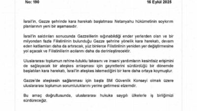 Dışişleri Bakanlığı’nca, İsrail’in Gazze’ye kara harekatı başlatmasına ilişkin yapılan açıklamada,
