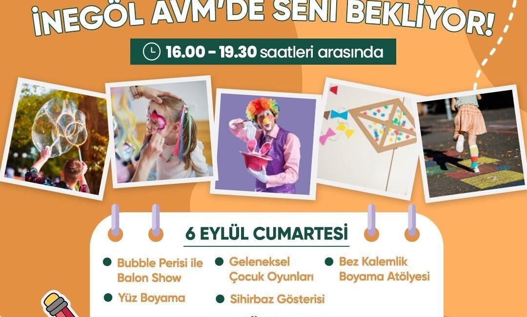 İnegöl AVM’de Eylül ayında okula dönüş şenliği ve atölye programı İnegöl AVM, Eylül ayı programını açıkladı. Okula dönüş şenliğinden bilim