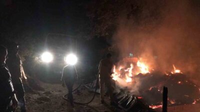 Balıkesir’in İvrindi ilçesinde sabaha karşı çıkan yangında hayvan dolu dam