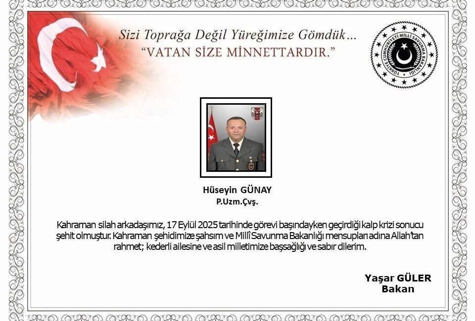 Kalp krizi geçiren Uzman Çavuş şehit oldu Görev başında kalp krizi geçiren Piyade Uzman Çavuş Hüseyin Günay