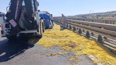 Antalya-Alanya D-400 Karayolun’da direksiyon hakimiyetini kaybeden kamyonet, bariyerlere çarptıktan sonra