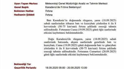 75 km/saat hızında fırtınaya karşı vatandaşlara uyarı yapıldı. MGM Analiz