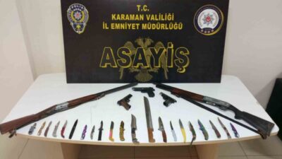 Karaman’da polisin yaptığı asayiş uygulamalarında uyuşturucu, ruhsatsız silahlar ele geçirilirken,
