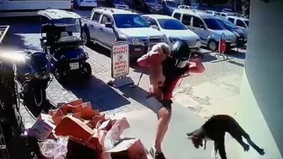 Antalya’nın Alanya ilçesinde motosikleti ve köpeğiyle iş yeri önüne gelen