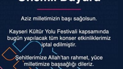 Kayseri Kültür Yolu Festivali kapsamında bugün yapılacak olan konser etkinlikleri