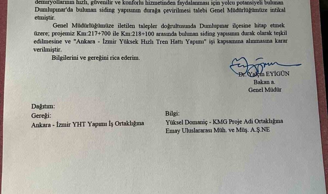 Kütahya Dumlupınar’a hızlı tren durağı müjdesi AK Parti Dumlupınar İlçe Başkanı Mehmet Işık, ilçede yapımı devam
