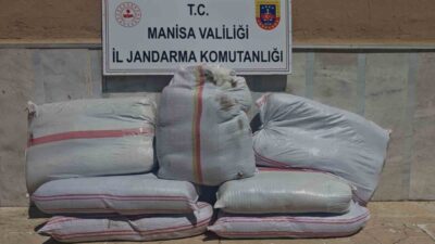 Manisa’da jandarma ekiplerinin yol kontrolünde durdurduğu bir araçta 350 kilo
