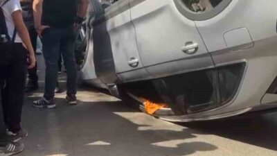 Diyarbakır’da seyir halindeki otomobil, park halindeki araca çarptıktan sonra takla