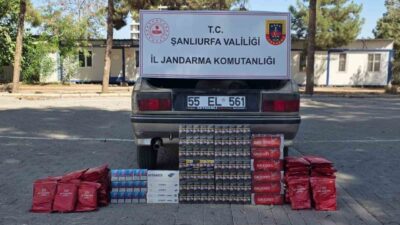 Şanlıurfa’nın Eyyübiye ilçesinde jandarma tarafından durdurulan araçtan bin paket gümrük
