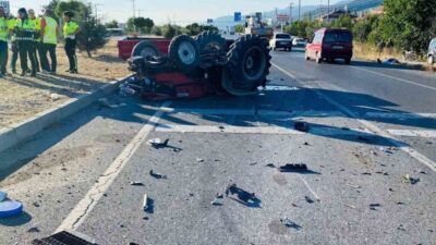 Afyonkarahisar’da otomobilin çarpması sonucu devrilen traktör sürücüsü olay yerinde hayatını