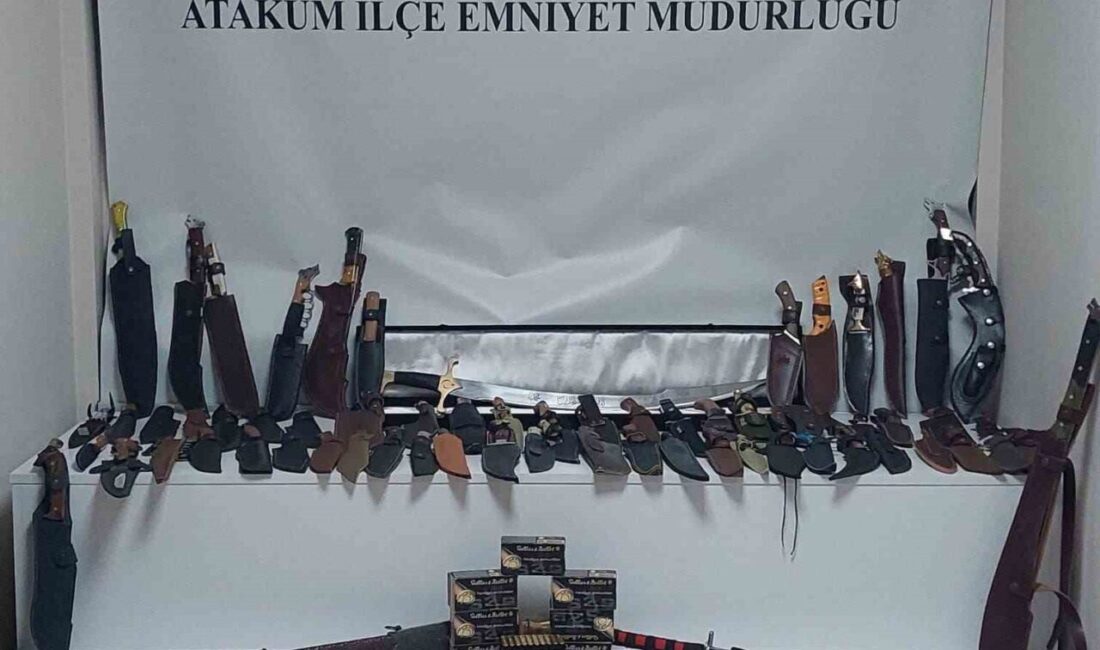 Samsun’da polis ekipleri, bir işyerine düzenledikleri operasyonda ruhsatsız silahlar ve