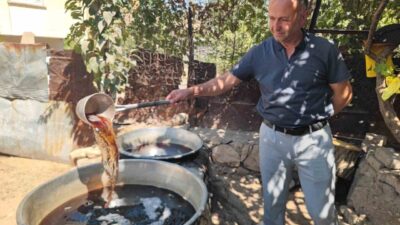 Siirt’te hasadı yapılan sinceri üzümü, geleneksel yöntemlerle kaynatılarak pekmeze dönüştürülüyor.