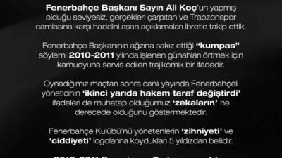 Trabzonspor Kulübü Başkanı Ertuğrul Doğan, Fenerbahçe Başkanı Ali Koç’un açıklamalarına