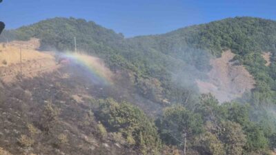 Tunceli’nin Nazımiye ilçesinde, kırsal alanda çıkan yangına havadan ve karadan