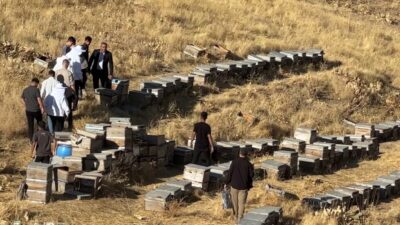 Hakkari’nin Yüksekova ilçesine bağlı Dilektaşı köyünde kovanlarda üretilen balların sağımına
