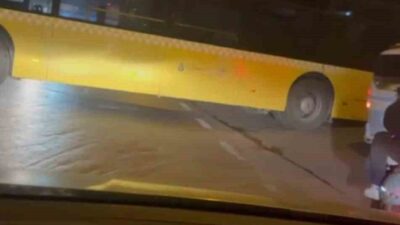 İstanbul Ataşehir’de otobüs dönüş yapacağı sırada yolun tabanından yüksek olması