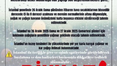 İstanbul Valiliği, cuma ve cumartesi günleri kentin kuzey kesimleri ile