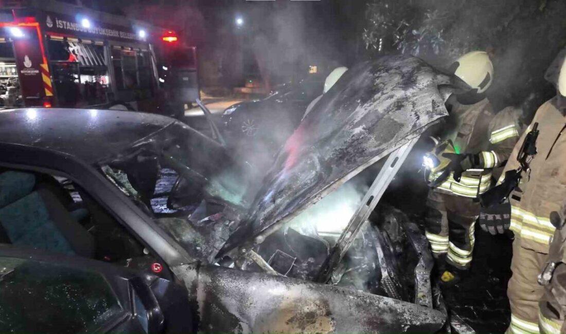 Kadıköy’de bir apartmanın otoparkında park halindeki Mercedes otomobilde çıkan yangın,
