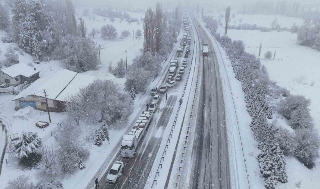 Uşak’ta etkili olan kar yağışı nedeniyle Uşak-Ankara karayolu Dumlupınar Rampaları