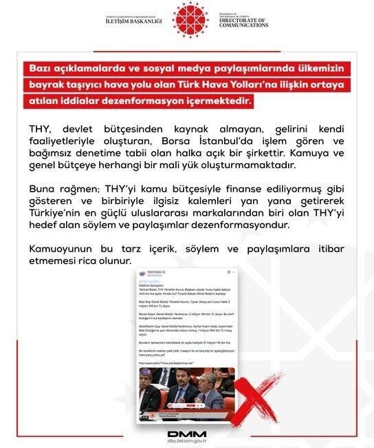 Dezenformasyonla Mücadele Merkezi (DMM), bazı açıklamalarda ve sosyal medya paylaşımlarında