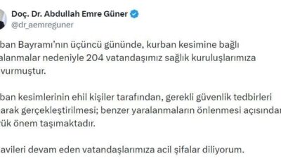 İstanbul İl Sağlık Müdürü Abdullah Emre Güner, Kurban Bayramı’nın üçüncü