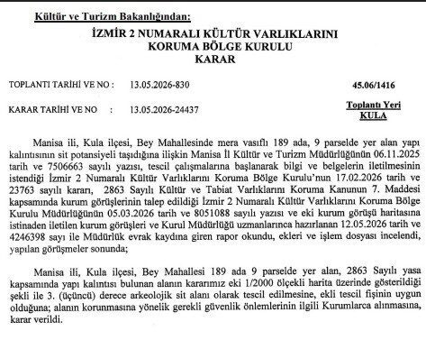Manisa’nın Kula ilçesine bağlı Bey Mahallesi’nde bulunan 189 ada 9