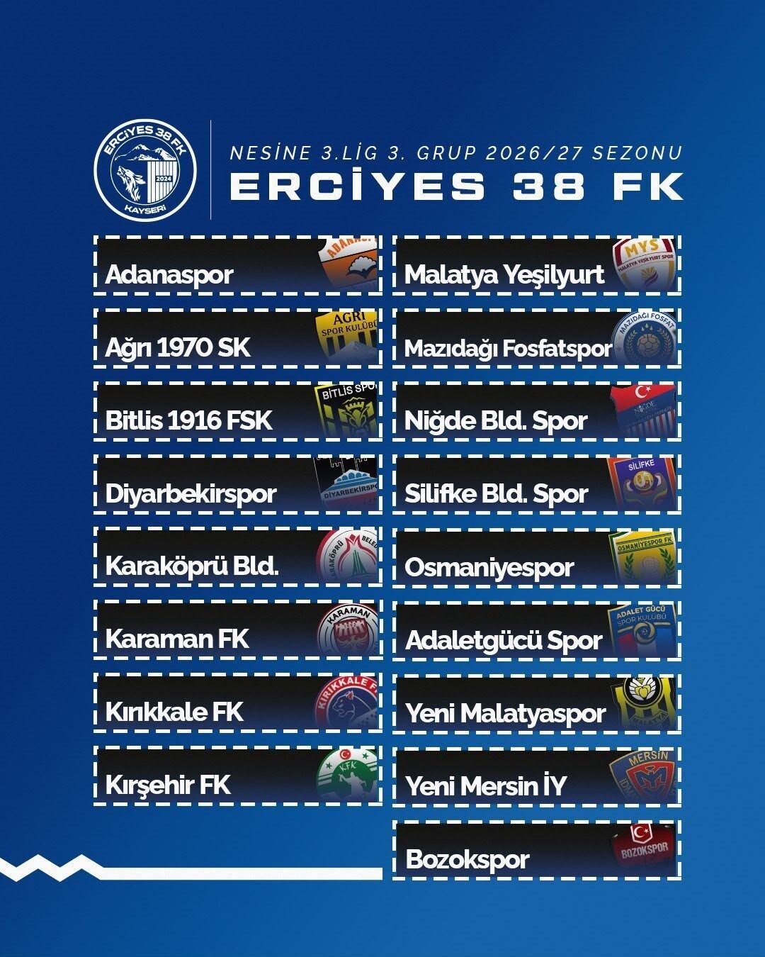 TFF 3. Lig’de mücadele eden Erciyes 38 FSK, 2026-2027 sezonunda