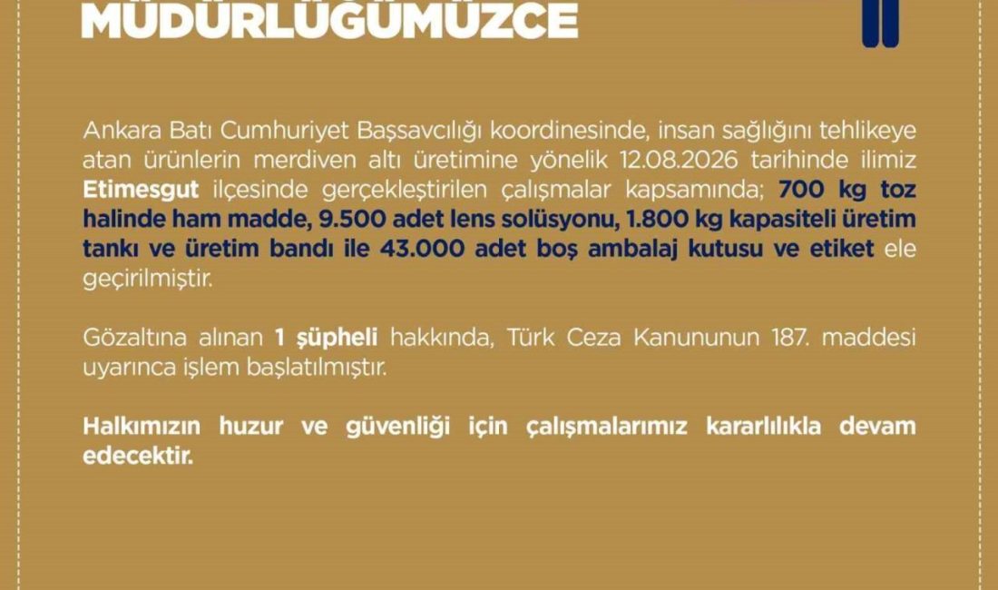Ankara Emniyet Müdürlüğünce merdiven altı üretime karşı yapılan operasyonda 1